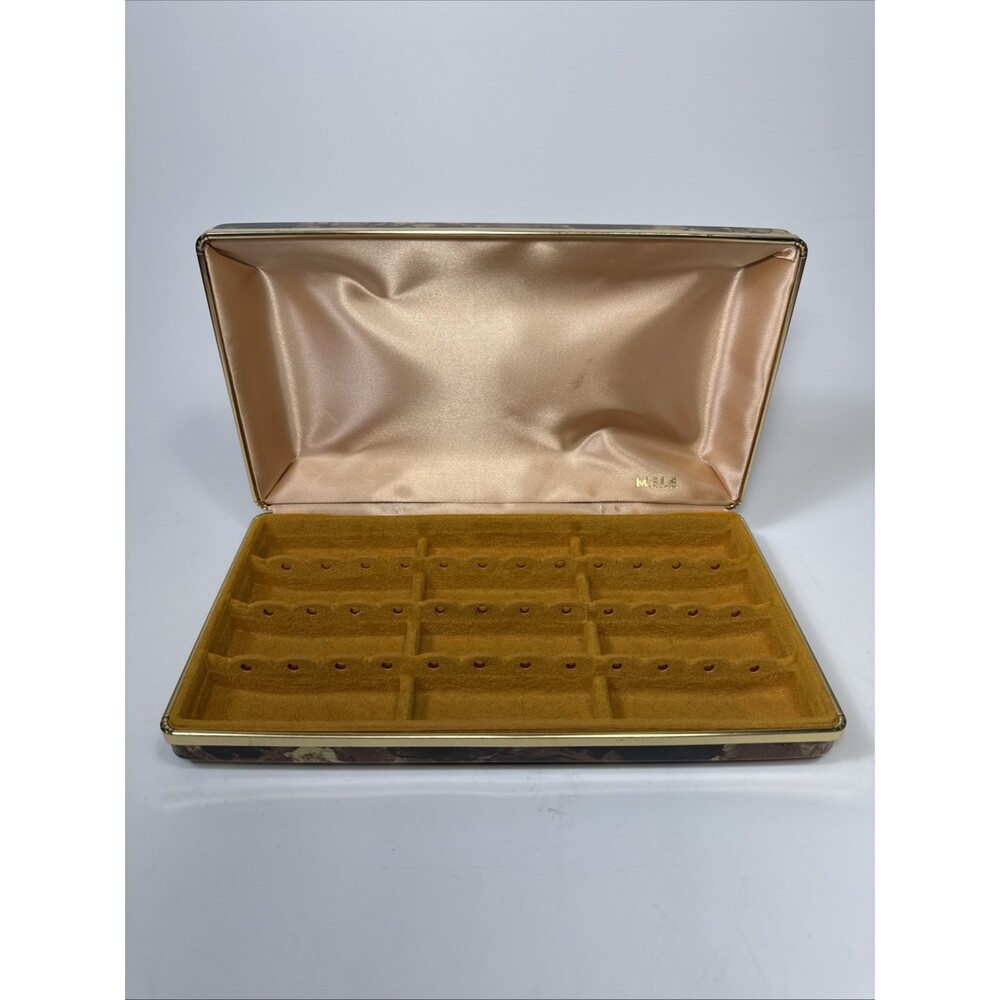 Vtg Mele Med. Sz Tortoise Clam Shell Earring Holder/Caddy Jewelry Box Hinged K2